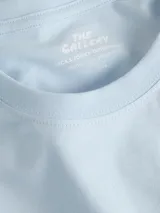 Camiseta de manga corta, corte relajado, color celeste claro. Presenta un estampado grande en la espalda con una alcachofa (Cynara) y un tallo rojo, junto con el texto "Cynara & Articiocco The Original".