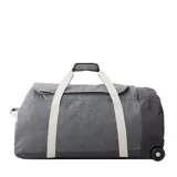 Bolso de viaje Rip Curl modelo Jupiter 80L, color gris con detalles en negro y correas blancas.