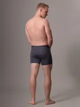 Pack de tres bóxer brief Calvin Klein de poliéster y elastano en colores verde, negro y gris. Todos tienen cintura elástica con el logo de la marca.
