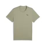 Remera deportiva Puma ESS Poly Tee color verde con logo de la marca estampado en negro en el pecho.