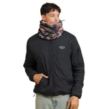 Cuello de polar con estampado geométrico en tonos rosa, azul, blanco y negro. Ajuste con cordón elástico.