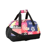 Bolso de gimnasio Rip Curl con estampado multicolor y base negra. Tiene doble asa de mano, correa de hombro ajustable y logo de la marca en el frente.