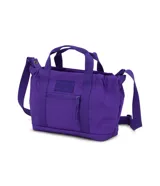 Bolso tote JanSport Everyday Mini, color violeta, con doble asa corta y correa larga ajustable y removible. Presenta un bolsillo frontal con cierre y logo de la marca bordado.