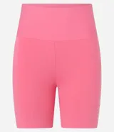Bermuda deportiva de poliamida color rosado, con tiro alto y pespunte doble en los laterales.