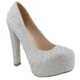 Zapato de fiesta negro con plataforma y taco aguja, cubierto de strass.