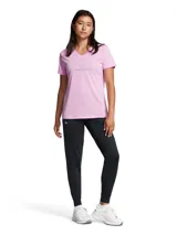 Pantalón de jogging negro Under Armour para mujer, de corte ajustado, con cintura elástica ajustable con cordón, bolsillos laterales y logo estampado en la pierna.