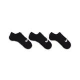 Pack de tres pares de medias invisibles Nike Everyday Plus Lightweight, color negro con logo blanco.