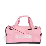 Bolso Adidas Duffel color rosa con detalles en negro y logo en blanco.