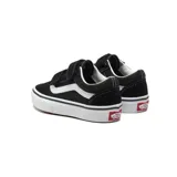 Zapatillas Vans Old Skool V para niños, color negro con la clásica banda lateral blanca y doble cierre de velcro.