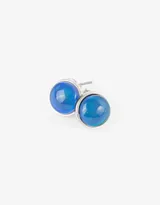 Aros pasantes con piedra circular mood color azul y plateado.