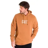 Buzo canguro verde oliva con capucha ajustable y cordones, bolsillo frontal y logo CAT estampado en blanco en el pecho.