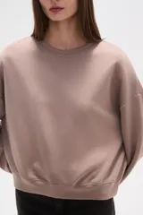 Buzo de manga larga color malva/rosado pálido, de corte holgado y cuello redondo.