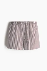 Short de algodón a rayas verticales color marrón y blanco, con cintura elástica y cordón para ajustar.
