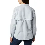 Camisa de pesca Columbia Bahama de manga larga color azul marino, con cuello abotonado, dos bolsillos frontales con cierre de velcro, ventilación en la espalda y tecnología Omni-Shade UPF 30.