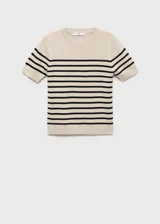 Jersey negro de punto fino, manga corta y cuello redondo.