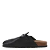 Zueco cerrado color negro con hebilla lateral ajustable y plantilla de corcho.
