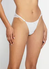 Bombacha bikini negra de microfibra con encaje y moño al frente.