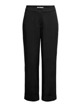 Pantalón sastrero negro de tiro alto y largo cropped, con cierre de botón y cremallera. Diseño en tela tejida.