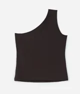Blusa marrón de microfibra con elastano, de hombro único y bretel mediano.