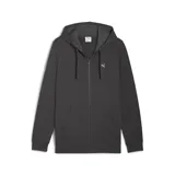 Buzo Puma ESS Elevated FZ Hoodie TR, color gris oscuro, con cierre frontal, capucha con cordones ajustables, bolsillos laterales y logo pequeño estampado en el pecho.