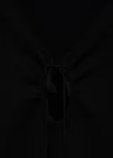 Vestido corto negro de punto fino con escote de pico y detalle de lazo.