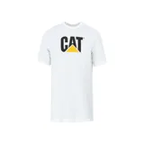Remera negra de manga corta con logo CAT estampado en el pecho.