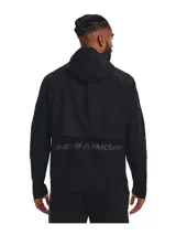 Campera deportiva Under Armour Launch Hooded Jacket, color gris azulado, con cierre frontal completo, capucha y logo en el pecho.