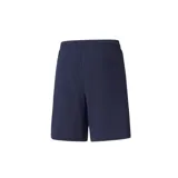 Short deportivo Puma Team Liga azul marino con cintura elástica, cordón ajustable, logo Puma estampado en blanco y franja lateral blanca.