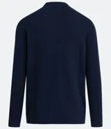 Sweater azul marino de algodón, con cuello redondo y mangas largas.