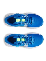 Championes de básquet Under Armour modelo GS Lockdown 7, color azul con detalles en gris y amarillo flúor.