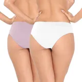 Pack de dos bombachas tiro medio, una color lila y otra color beige, confeccionadas en algodón.