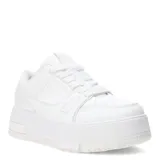 Zapatillas blancas con plataforma, cordones y detalles de costuras.