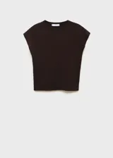 Jersey negro de punto fino con cuello redondo y sin mangas. Incluye cinturón de soga con hebilla dorada.