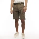 Bermuda cargo Wrangler color verde militar, con bolsillos laterales y cinturón de tela verde.