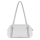 Cartera de hombro Guess modelo Cerelia, color blanco con logo dorado estampado en el frente y herrajes dorados.