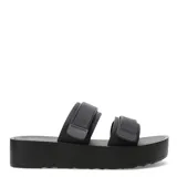 Sandalias negras de goma con plataforma y doble tira con ajuste de velcro.