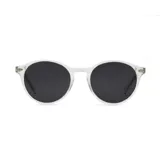 Lentes de sol Mistral con montura redonda transparente y lentes negros.