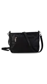 Bandolera de simil cuero color marrón topo, con textura ligeramente desgastada y detalles en nobuck. Presenta múltiples bolsillos frontales con cierres metálicos y tiradores de cuero. Correa ajustable para llevar al hombro o cruzada.