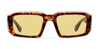 Gafas de sol unisex con montura rectangular de carey y lentes amarillas.