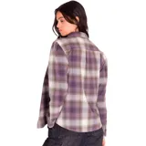 Camisa a cuadros color crema, rosa y marrón, de corte holgado, con dos bolsillos frontales con botón, cierre frontal con botones metálicos y logo de la marca en la costura lateral.