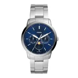 Reloj Fossil Neutra con caja de acero plateado de 42mm y esfera azul. Cuenta con calendario y fase lunar. Resistente al agua hasta 50m.