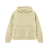 Buzo hoodie color beige con capucha y cordón ajustable, de felpa suave y corte oversize. Estampado en cursiva con la palabra 'nenefa' en la espalda.