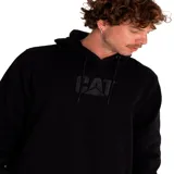 Buzo canguro negro de frisa con capucha ajustable con cordones y bolsillo frontal. Logotipo CAT bordado en el pecho.