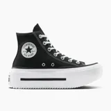 Championes Converse Chuck Taylor All Star Lift con plataforma doble, color negro con detalles en blanco. Diseño de caña alta con cordones y logo de la marca en el lateral.