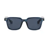 Lentes de sol unisex con montura cuadrada azul y lentes grises.
