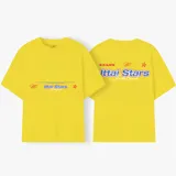 Camiseta celeste con estampado frontal y trasero con el texto "Ittai Stars" en color rojo y azul.