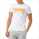 Remera de manga corta color blanco con estampado de logo Thrasher en llamas.