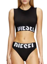 Conjunto de top y bombacha Diesel, color negro con el logo de la marca en blanco.