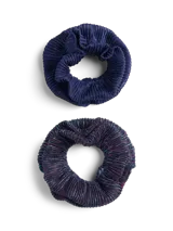 Paquete de 2 scrunchies de color azul marino y ombre, ideales para sujetar el cabello con estilo.