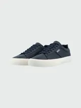 Championes acordonados de piel sintética, color azul oscuro con detalles en blanco y logo de Hugo Boss.